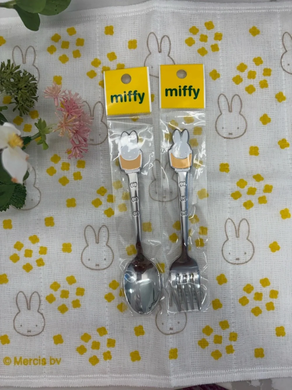 Miffy Kids Stainless Steel Spoon & Fork Set with Yellow Miffy Accents